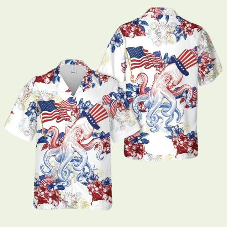 Red White And Blue Octopus 4Th Of July Hawaiian Shirt