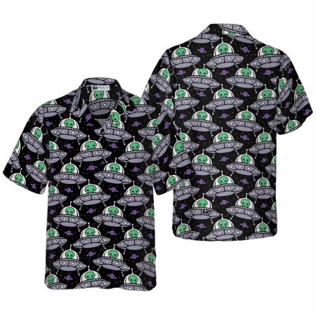 Retro Alien On Space Ship Hawaiian Shirt