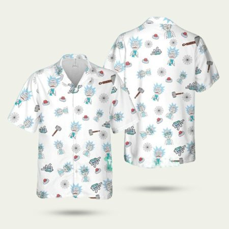 Rick and morty cartoon pattern white hawaiian shirt