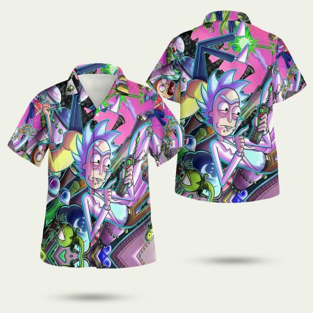 Rick and Morty Retro Pattern Hawaiian Shirt