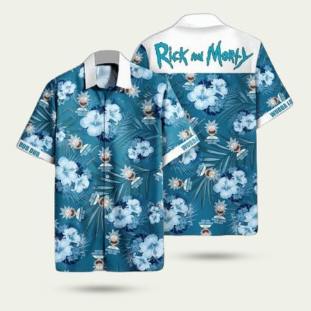 Rick and morty hibiscus flowers pattern summer hawaiian shirt