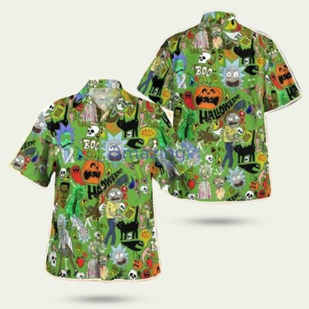 Rick and morty halloween pattern hawaiian shirt