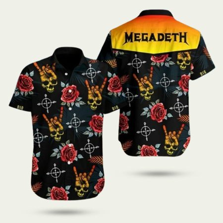 Rock Band Megadeth Skull Flowers Hawaiian Shirt