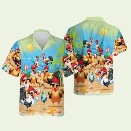 Rooster On The Beach Funny Hawaiian Shirt