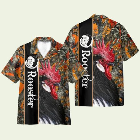 Rooster In The Forest Pattern Hawaiian Shirt