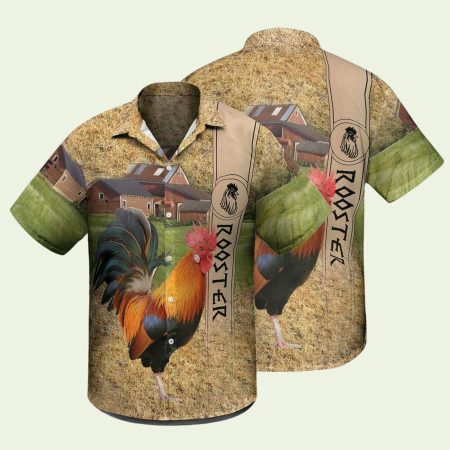 Rooster On Farm Retro Pattern Hawaiian Shirt