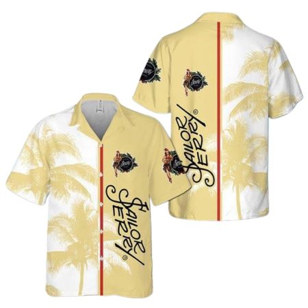 Sailor Jerry Palm Tree Light Yellow and White Hawaiian Shirt