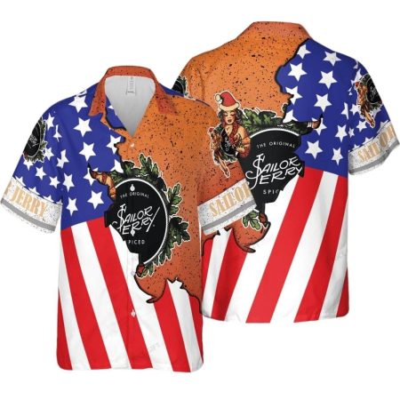 Sailor Jerry US Flag Orange Hawaiian Shirt