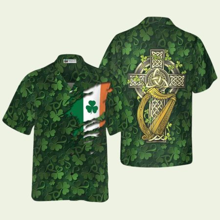 Saint Patrick’s Day Shamrock Celtic Cross Harp Irish Hawaiian Shirt