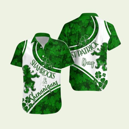 Saint Patrick’s Day Shamrock Green And White Pattern Hawaiian Shirt