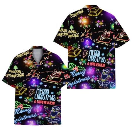 Santa Claus Vibrant Neon Christmas Hawaiian Shirt