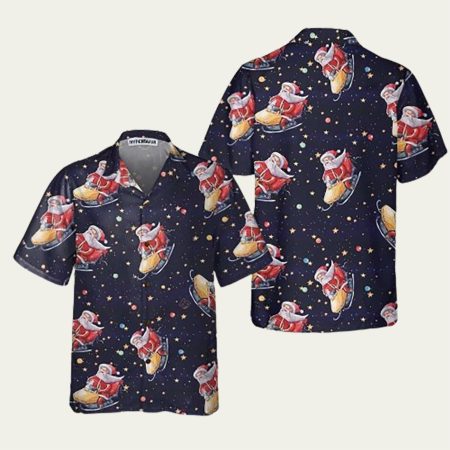 Santa Claus Riding Snowmobile Christmas Hawaiian Shirt