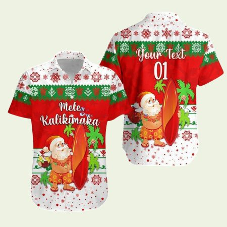 Personalized Santa Claus Surfing Simple White Christmas Hawaiian Shirt