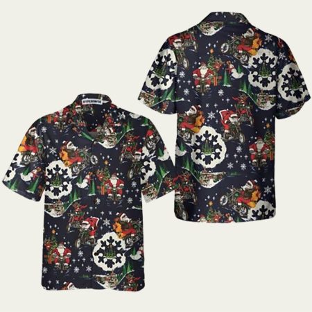 Santa On Motorcycle Blue Christmas Hawaiian Shirt