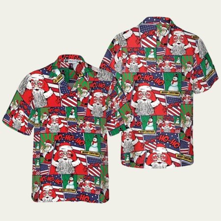 Santa With American Flag Comic Style Christmas Hawaiian Shirt