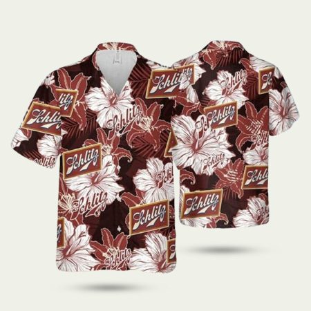 Schlitz beer tropical flower pattern hawaiian shirt