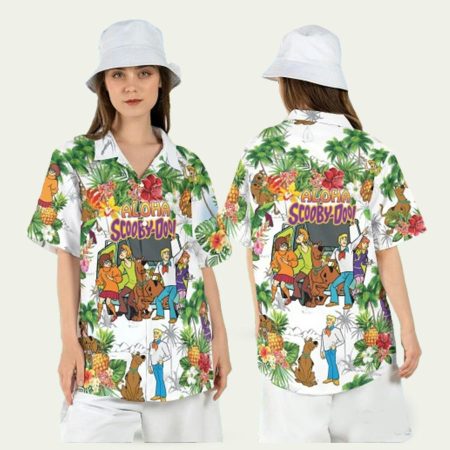 Scooby doo cartoon tropical flower palm tree hawaiian shirt