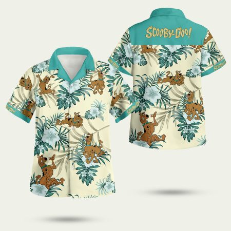 Scooby Doo Blue Hibiscus Flower Hawaiian Shirt