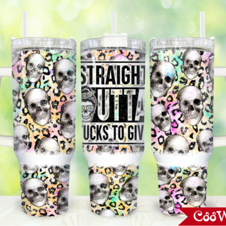 Straight Outta To Give Skull Sarcastic Skull Leopard 30oz or 40oz Stainless Steel Tumbler With Handle QDH