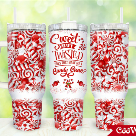 Christmas Sweet But Twisted Candy Cane 30oz or 40oz Stainless Steel Tumbler With Handle QDH