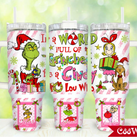 Pink Christmas  Merry Christmas Cartoon Christmas 30oz or 40oz Stainless Steel Tumbler With Handle QDH