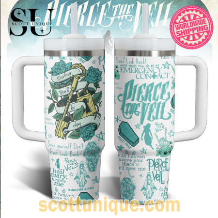 Pierce The Veil White Premium 30oz or 40oz Stainless Steel Tumbler With Handle QDH