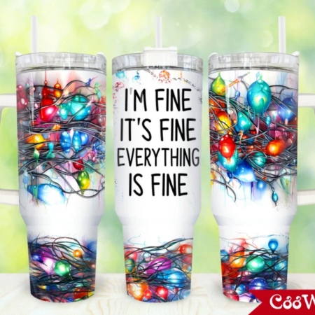 Christmas I’m Fine It’s Fine Christmas Lights  Christmas 30oz or 40oz Stainless Steel Tumbler With Handle QDH