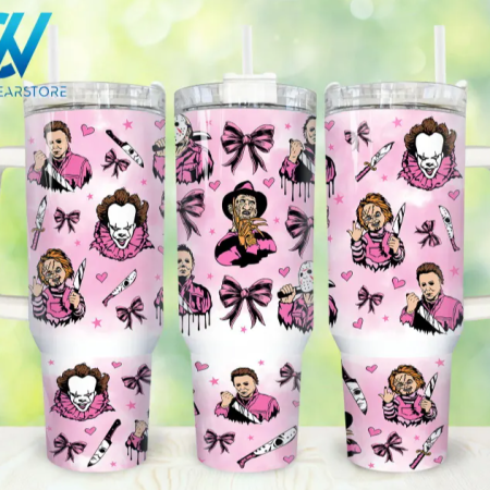 Movies Characters Pink Horror Characters Horror Halloween 30oz or 40oz Stainless Steel Tumbler With Handle QDH