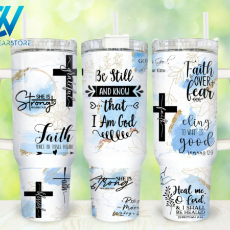Faith Affirmations Bible Verse Christian 30oz or 40oz Stainless Steel Tumbler With Handle QDH
