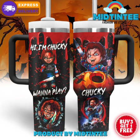 Chucky Halloween Wanna Play 30oz or 40oz Stainless Steel Tumbler With Handle QDH
