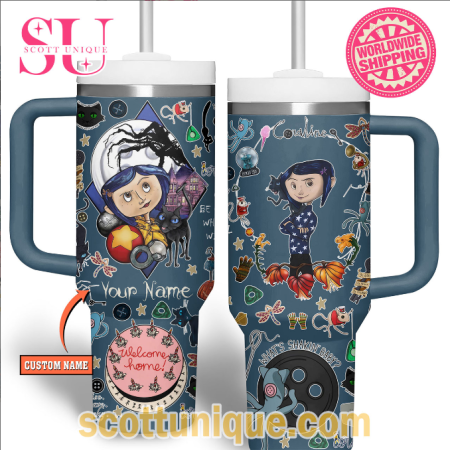 Coraline Movie Horror Halloween Navy 30oz or 40oz Stainless Steel Tumbler With Handle QDH