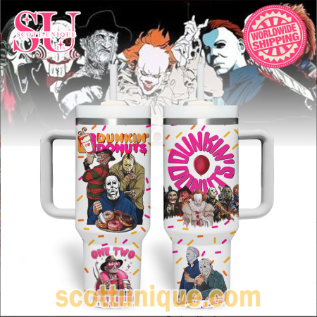Dunkin Donuts x Horror Movie Theme Halloween 30oz or 40oz Stainless Steel Tumbler With Handle QDH