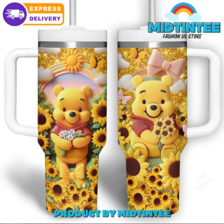 Winnie The Pooh Flowers 30oz or 40oz Stainless Steel Tumbler With Handle QDH