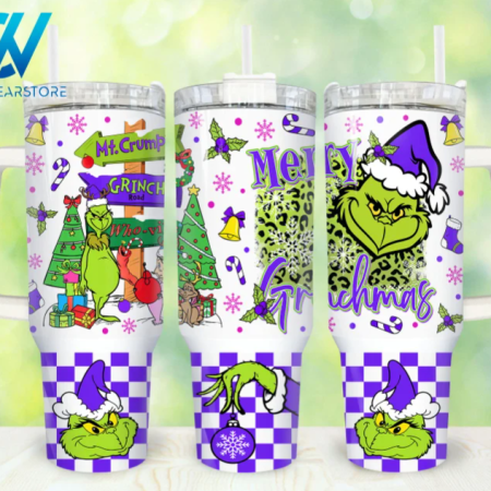 Purple Christmas Merry Christmas Cartoon Christmas 30oz or 40oz Stainless Steel Tumbler With Handle QDH