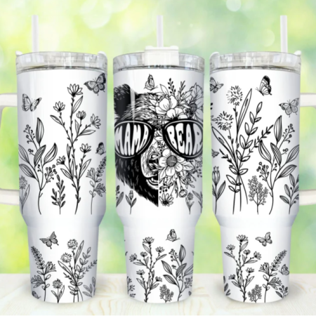 Mama Bear Mama Floral Mother’s Day 30oz or 40oz Stainless Steel Tumbler With Handle QDH