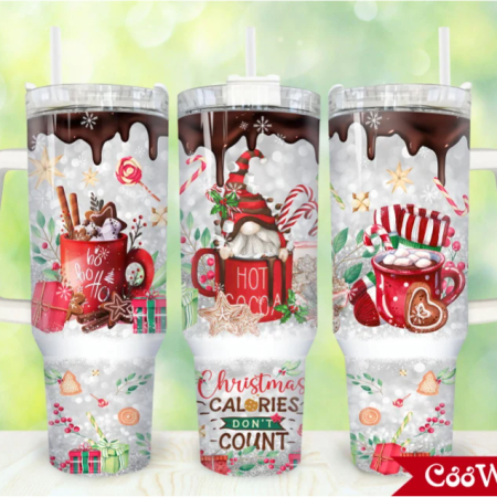 Christmas Calories Don’t Count Wrap Christmas Gnome 30oz or 40oz Stainless Steel Tumbler With Handle QDH