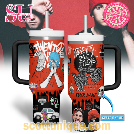 Twenty One Pilots Band Artwork 30oz or 40oz Stainless Steel Tumbler With Handle QDH