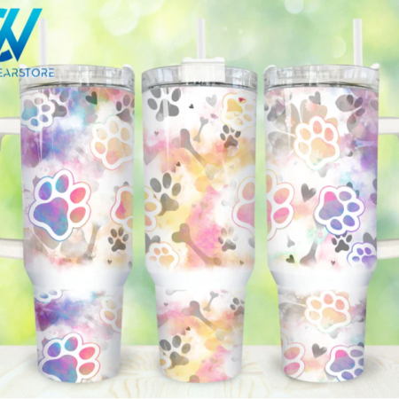 Pastel Paw Print Dog Mom  Dog Lover 30oz or 40oz Stainless Steel Tumbler With Handle QDH