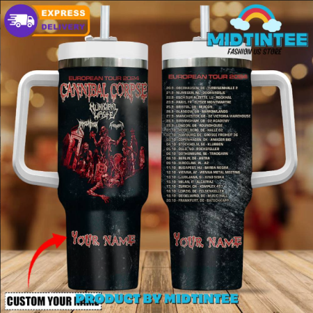 Cannibal Corpse EU Tour 2024 Custom Name 30oz or 40oz Stainless Steel Tumbler With Handle QDH