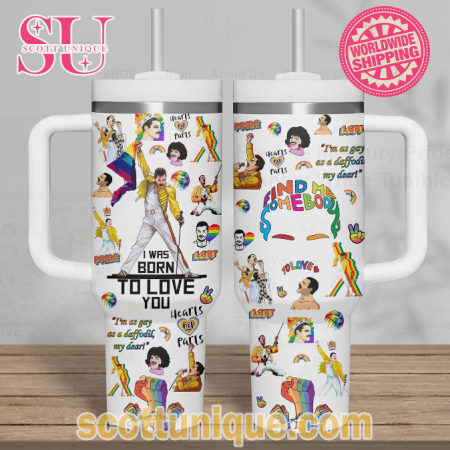 Freddie Mercury Pride Day Stanley White Tumbler 30oz or 40oz Stainless Steel Tumbler With Handle QDH