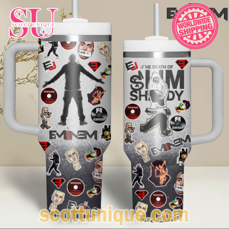 The Death Of Slim Shady Eminem Grey 30oz or 40oz Stainless Steel Tumbler With Handle QDH