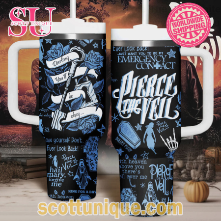 Pierce The Veil Limited Edition Grey Navy 30oz or 40oz Stainless Steel Tumbler With Handle QDH