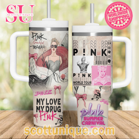 Summer Carnival 2024 Pink Beautiful Trauma 30oz or 40oz Stainless Steel Tumbler With Handle QDH