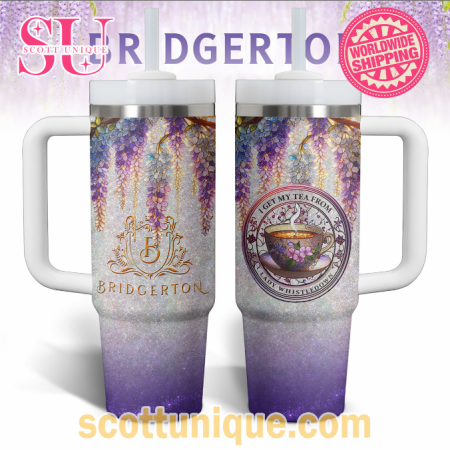 Bridgerton Purple Flower 30oz or 40oz Stainless Steel Tumbler With Handle QDH
