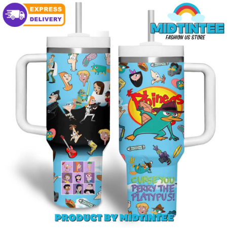 Phineas And Ferb Curse You Perry The Platypus 30oz or 40oz Stainless Steel Tumbler With Handle QDH