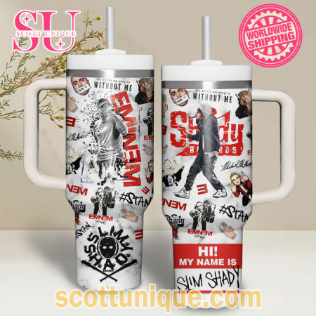 Eminem Shady Records White 30oz or 40oz Stainless Steel Tumbler With Handle QDH