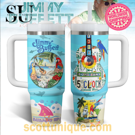 Jimmy Buffett Ocean Forever Five O’ Clock 30oz or 40oz Stainless Steel Tumbler With Handle QDH
