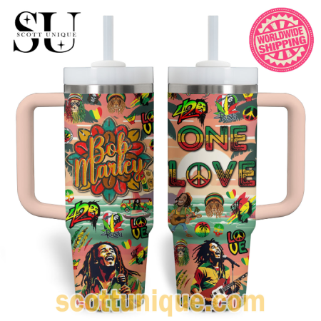Summer Sunset One Love Bob Marley 30oz or 40oz Stainless Steel Tumbler With Handle QDH