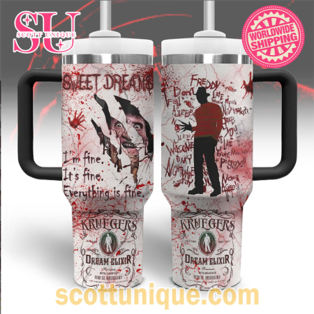 Sweet Dreams Freddy Krueger Horror 30oz or 40oz Stainless Steel Tumbler With Handle QDH
