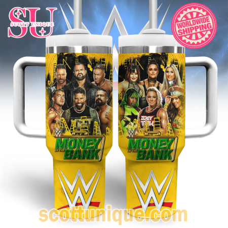 WWE Money In The Bank 2024 Yellow 30oz or 40oz Stainless Steel Tumbler With Handle QDH
